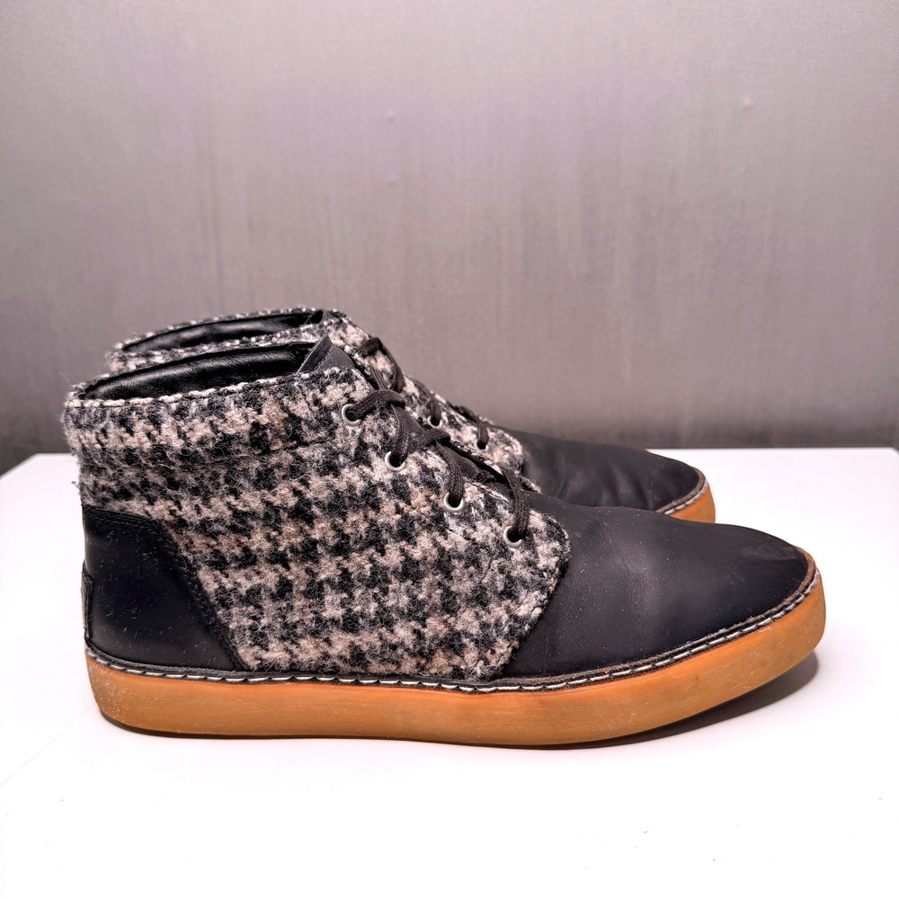 UGG Australia Chukka Boots Mens Sz 11.5 Black Houndstooth Tweed Leather Lace Up